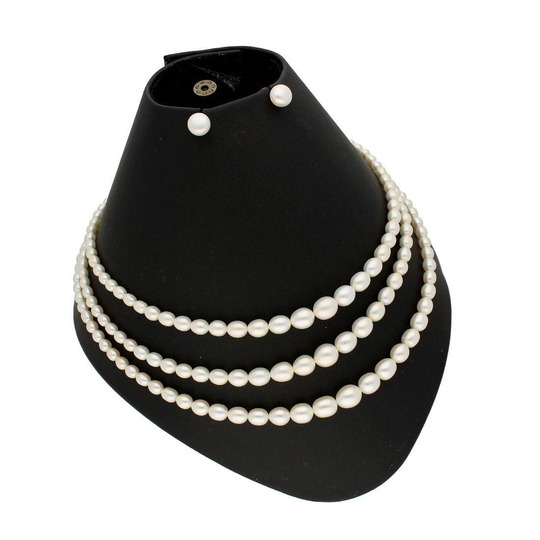 J Pearls 3 Lines Oval Pearl Necklace - Real Pearl Jewelry | Swadesiicart