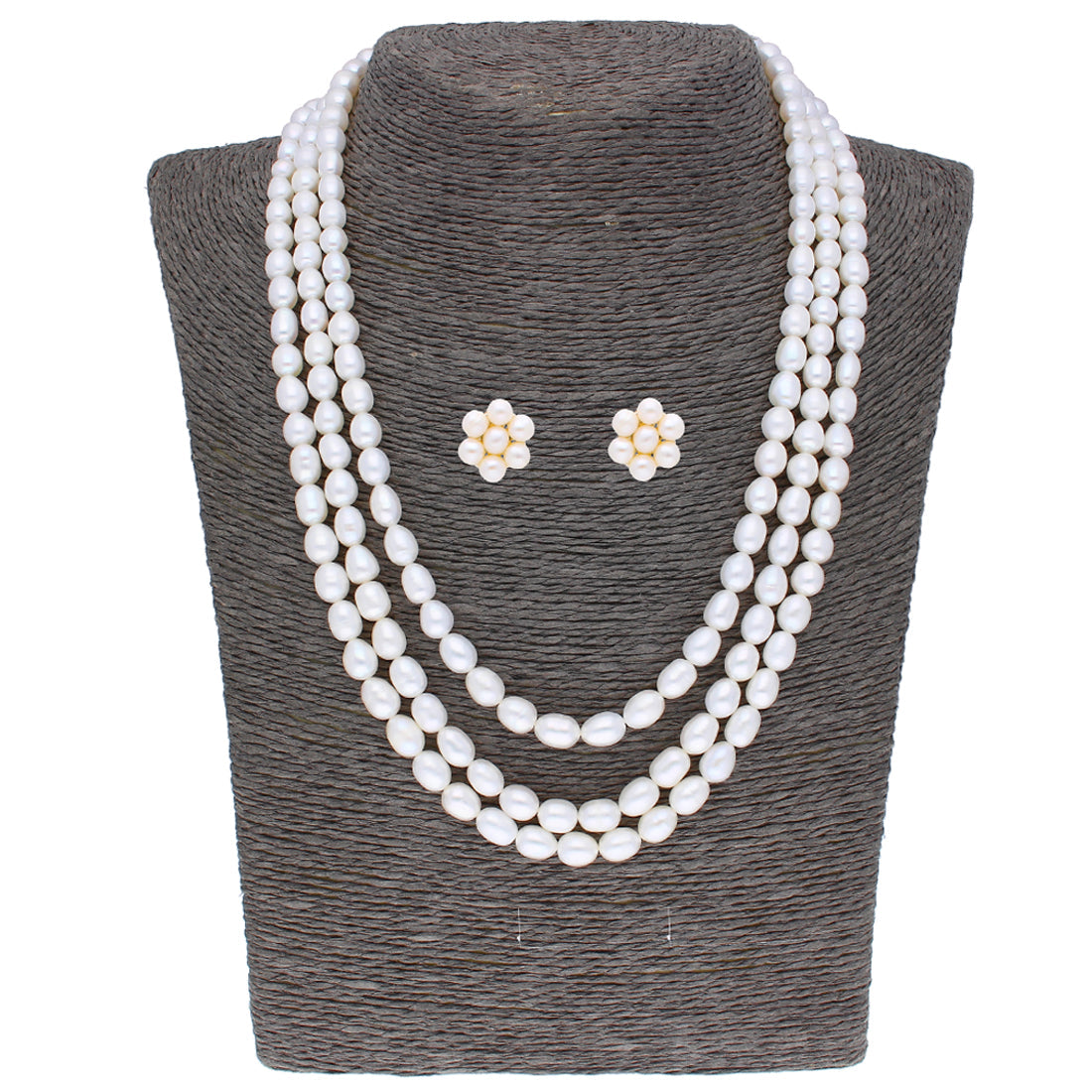 J Pearls 3 String Pearl Necklace - Real Pearl Jewelry - Swadesiicart