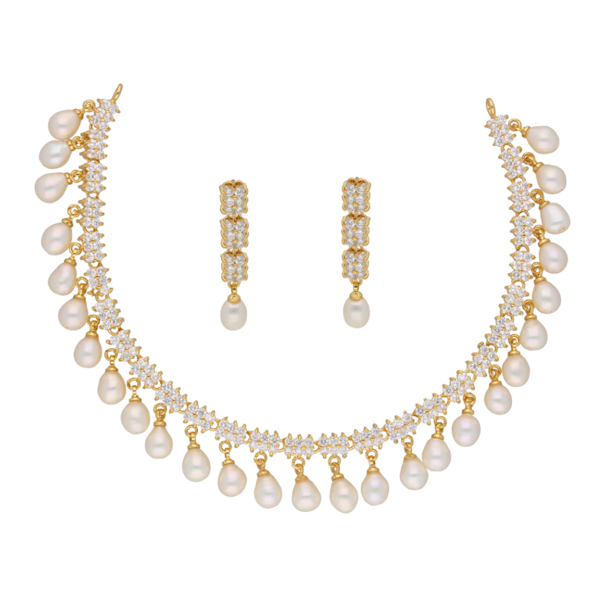 J Pearls Shine Stone Pearl Necklace - Real Pearl Jewelry | Swadesiicart