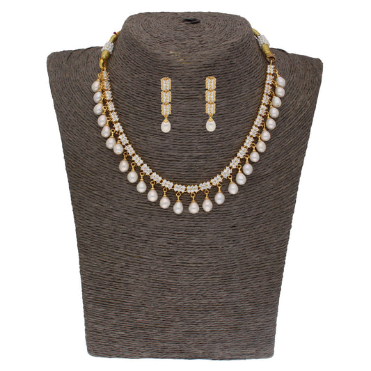 J Pearls Shine Stone Pearl Necklace - Real Pearl Jewelry | Swadesiicart