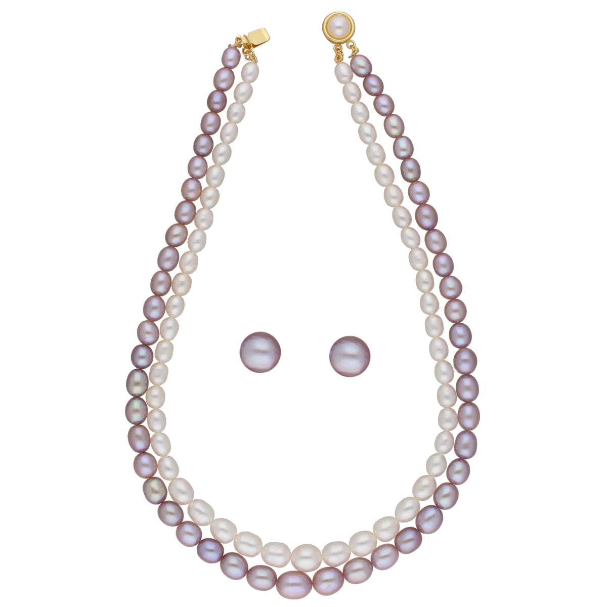 J Pearls Pahal 2 Lines Pearl Necklace Set - Real Pearl Jewelry - Swadesiicart