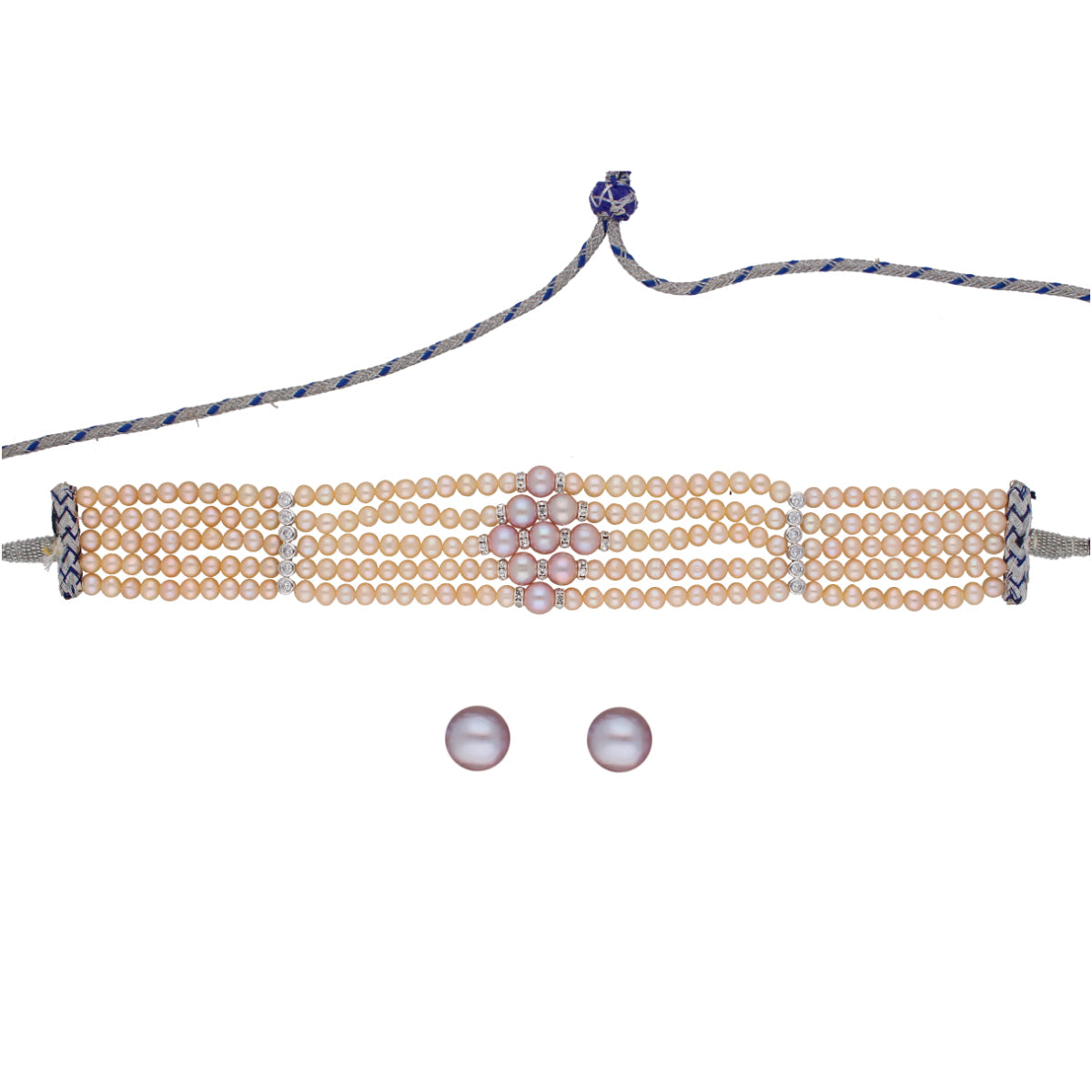 J Pearls Jaahnavi 5 Lines Round Pearl Choker - Real Pearl Jewelry | Swadesiicart