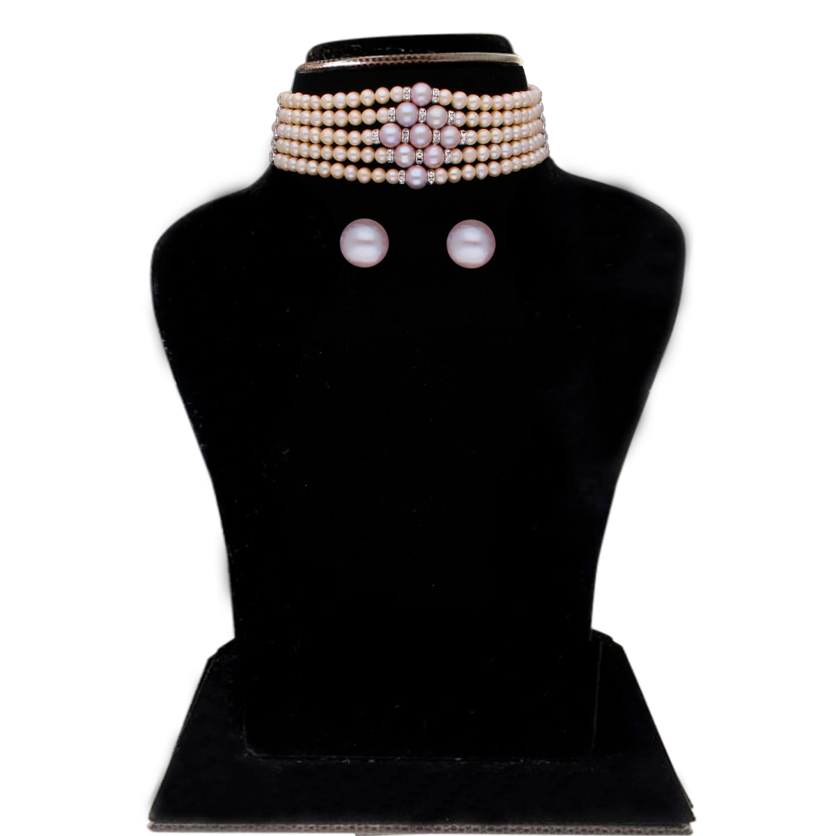 J Pearls Jaahnavi 5 Lines Round Pearl Choker - Real Pearl Jewelry | Swadesiicart