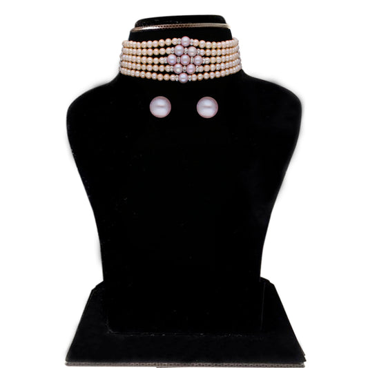 J Pearls Jaahnavi 5 Lines Round Pearl Choker - Real Pearl Jewelry | Swadesiicart