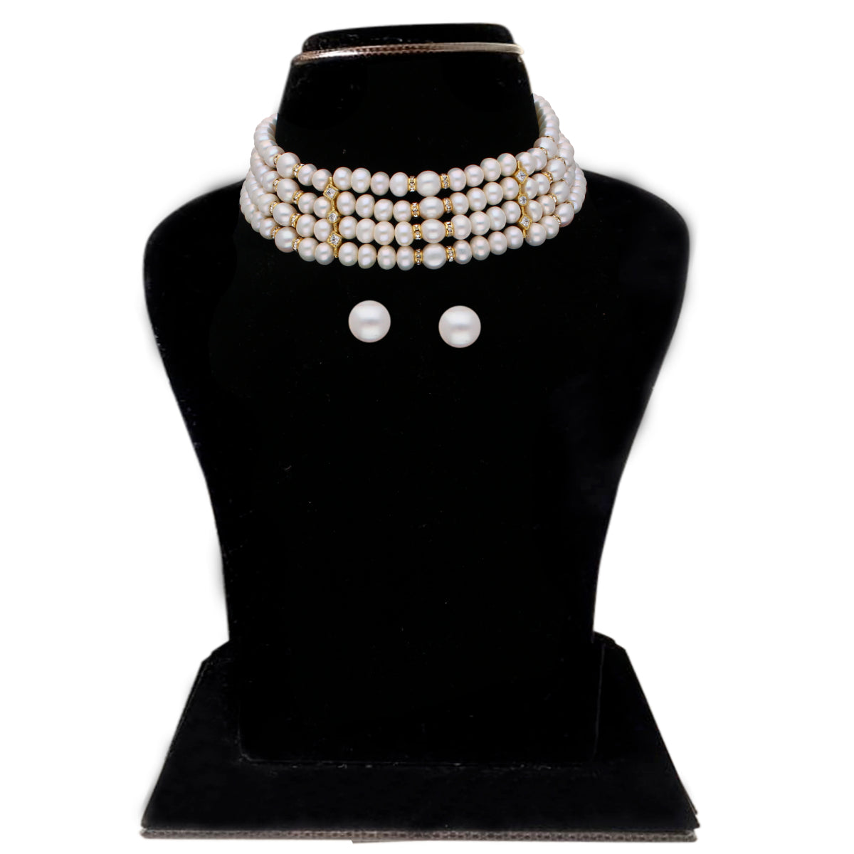 J Pearls Warda 4 Lines Round Pearl Choker - Real Pearl Jewelry | Swadesiicart