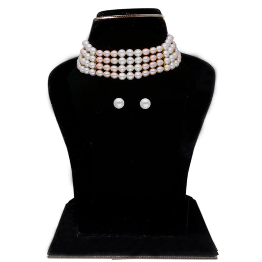 J Pearls Jabala 4 Lines Pearl Choker - Real Pearl Jewelry | Swadesiicart