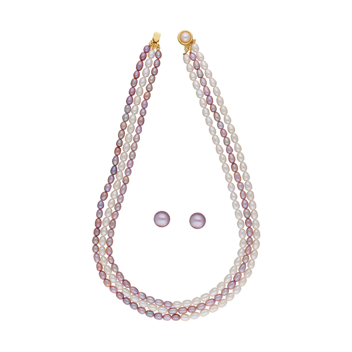 J Pearls Abhi 3 Lines Pearl Necklace Set - Real Pearl Jewelry - Swadesiicart