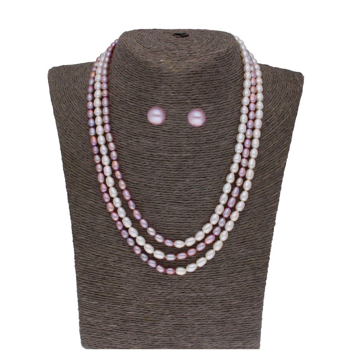 J Pearls Abhi 3 Lines Pearl Necklace Set - Real Pearl Jewelry - J Pearls