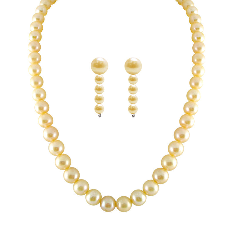 J Pearls Single Line Peach Pearl Classic Set - Real Pearl Jewelry - J Pearls