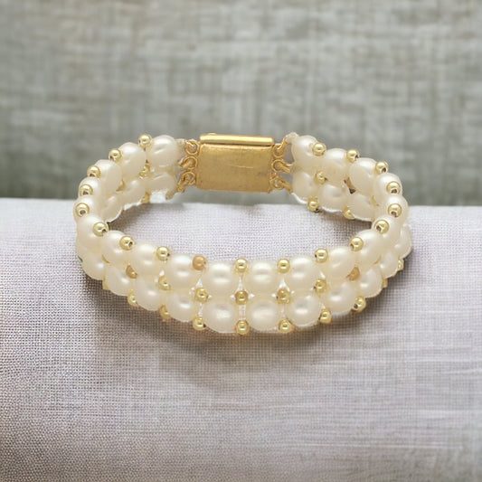 J Pearls Zaida 2 Lines Pearl Bracelet - Swadesiicart