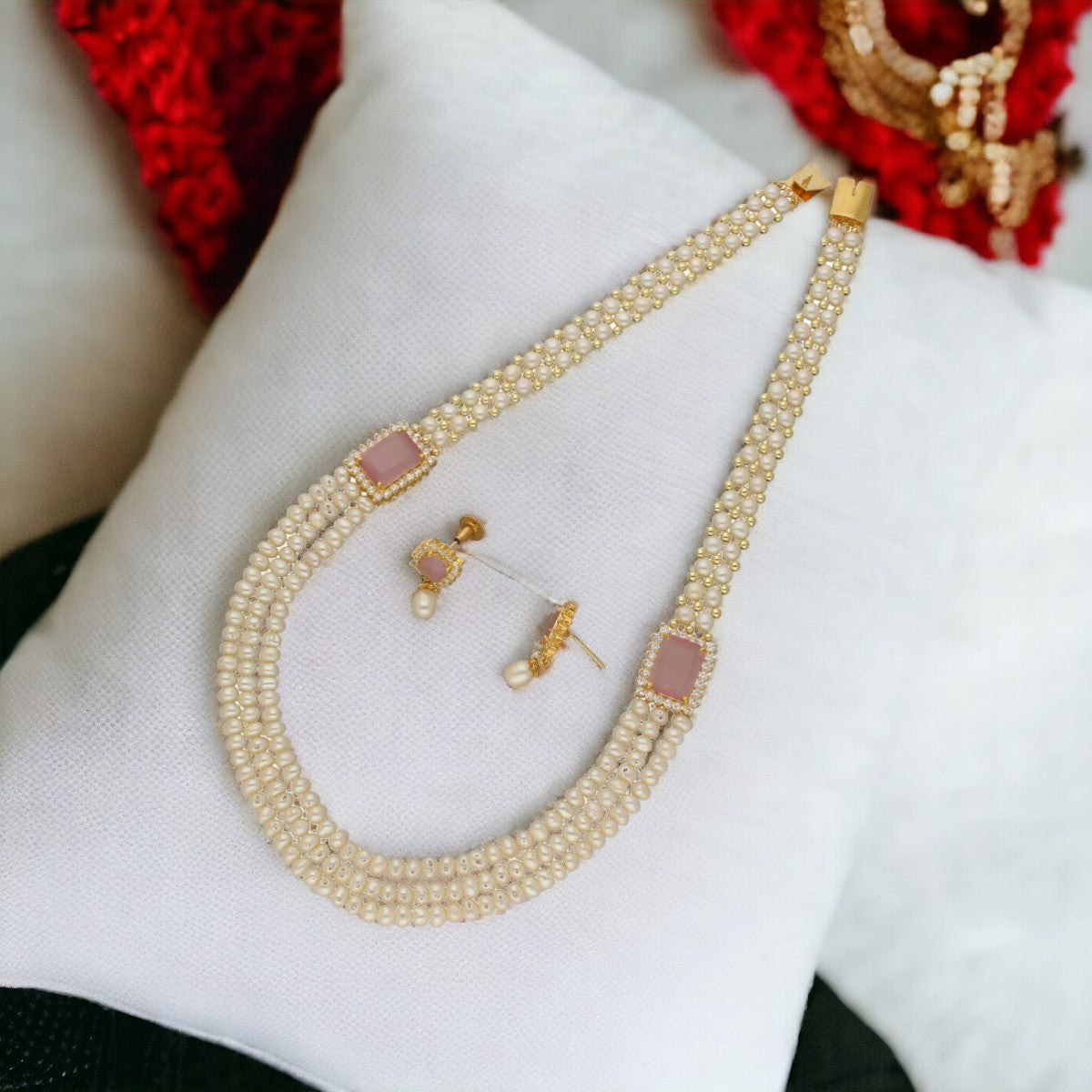 J Pearls Eva 3 String Pearl Necklace | Swadesiicart