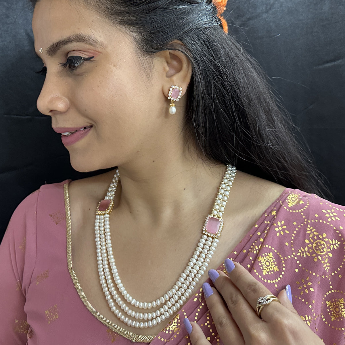 J Pearls Eva 3 String Pearl Necklace | Swadesiicart