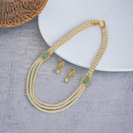 J Pearls Cherry 3 Lines Pearl Necklace | Swadesiicart