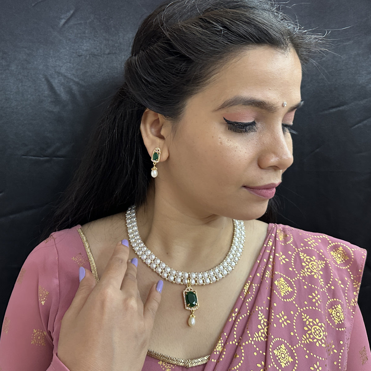J Pearls Hiya 2 Lines Pearl Necklace | Swadesiicart