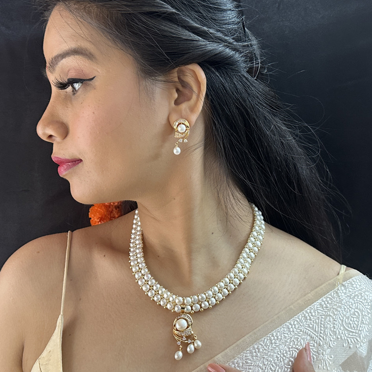 J Pearls Ehani 2 Lines Pearl Necklace | Swadesiicart
