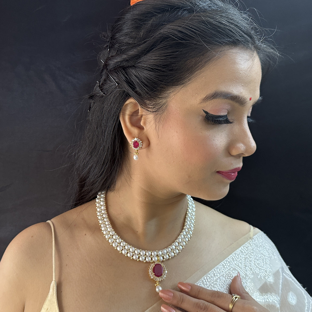 J Pearls Falak 2 Lines Pearl Necklace | Swadesiicart