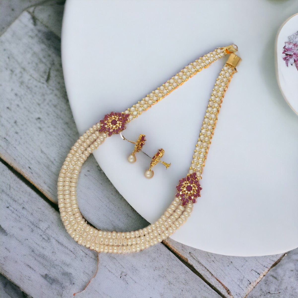J Pearls Fani 3 Lines Pearl Necklace | Swadesiicart