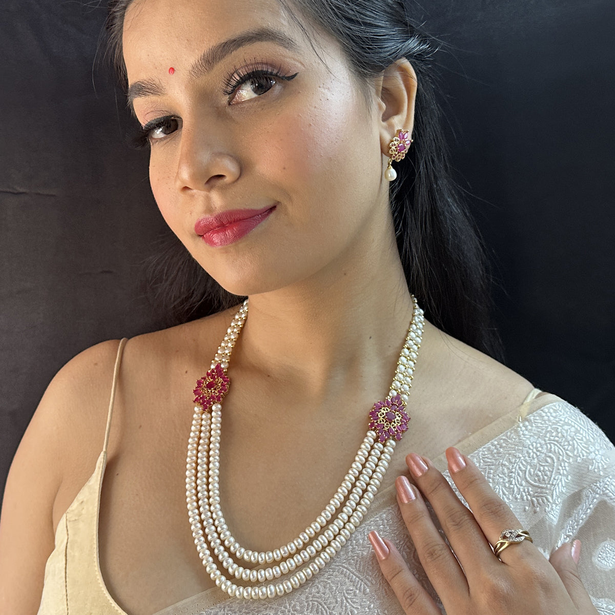 J Pearls Fani 3 Lines Pearl Necklace | Swadesiicart