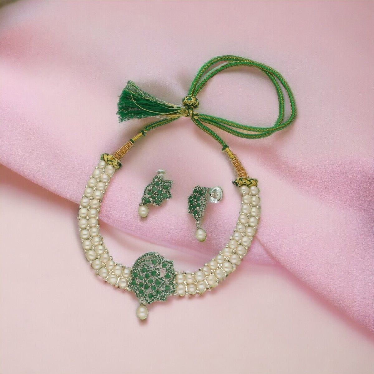 J Pearls 2 String White Pearl Choker | Swadesiicart