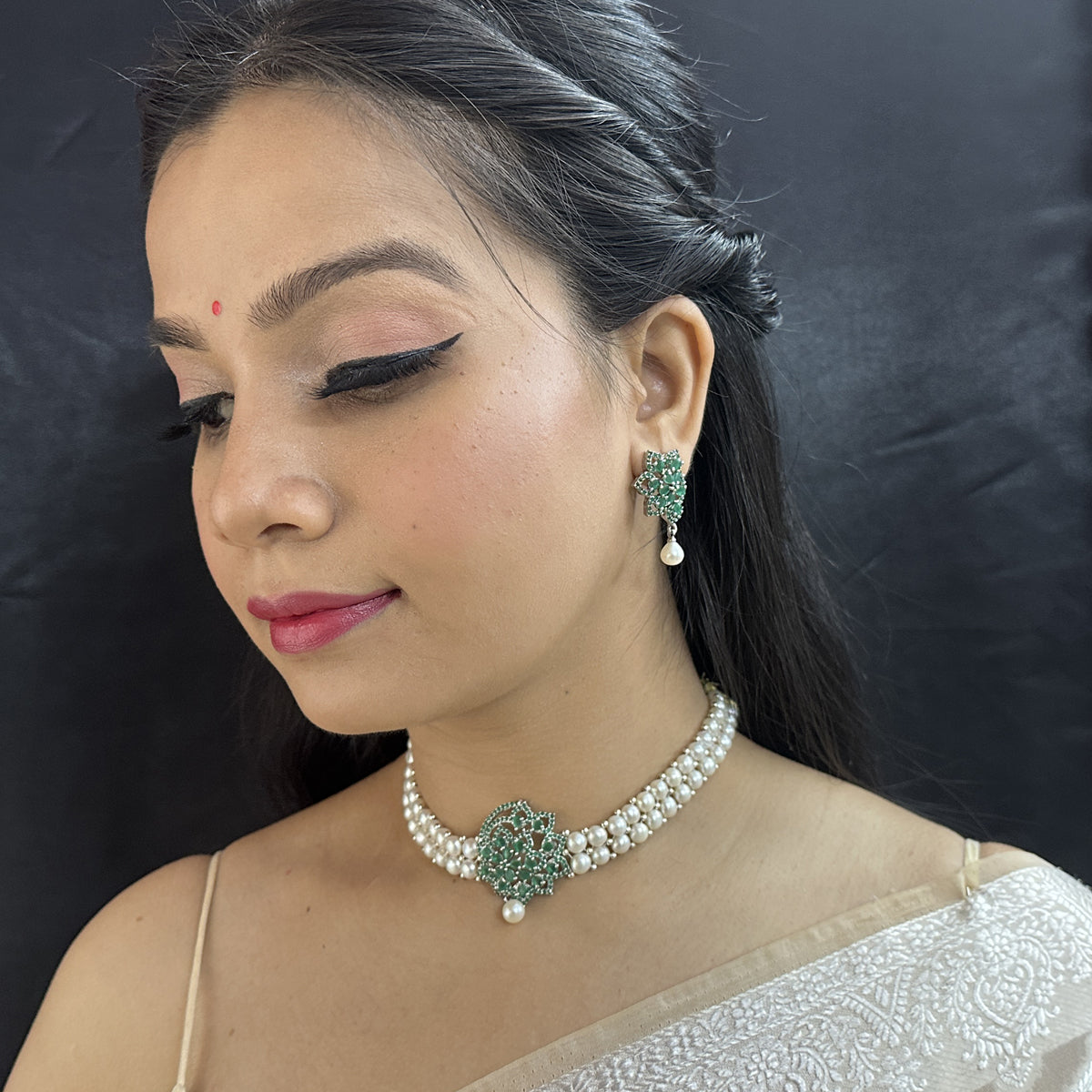 J Pearls 2 String White Pearl Choker | Swadesiicart