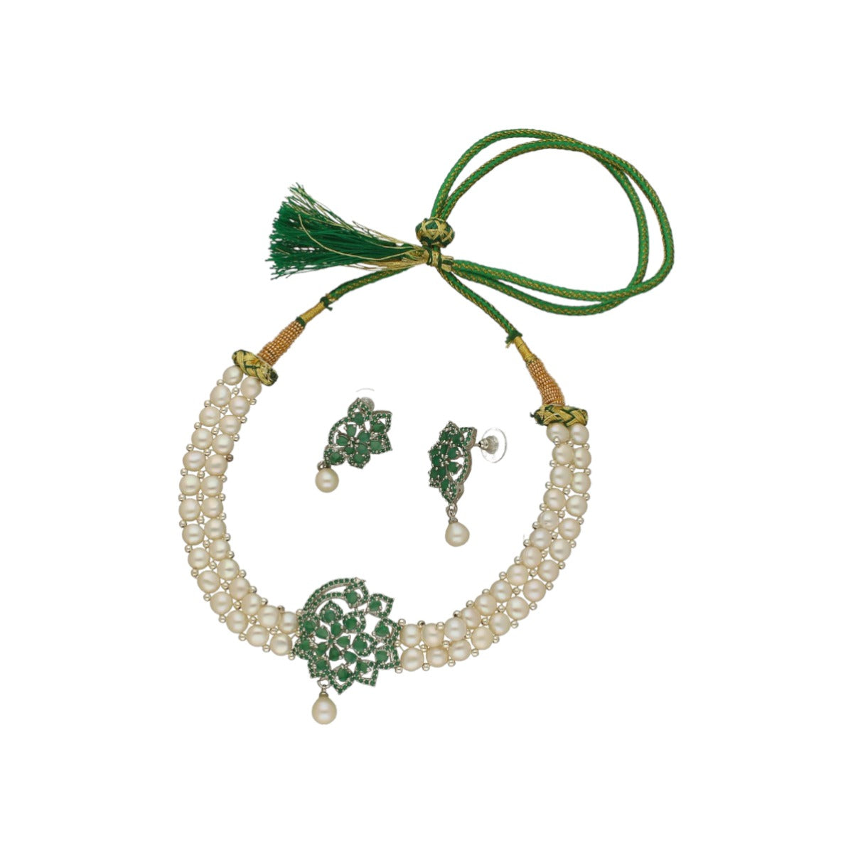 J Pearls 2 String White Pearl Choker | Swadesiicart