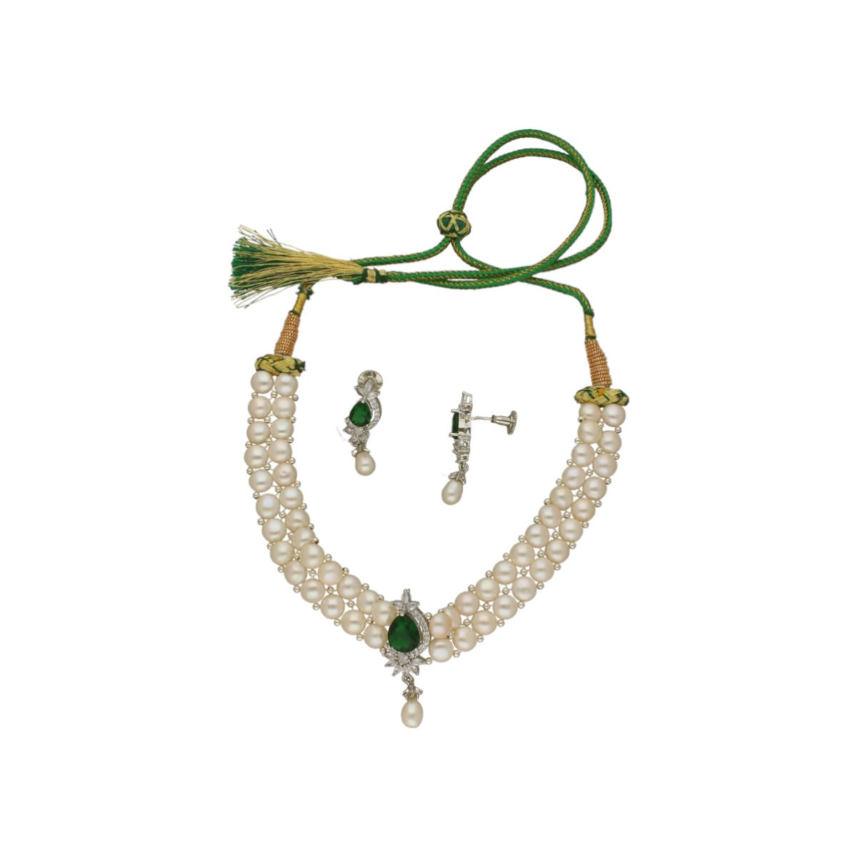 J Pearls Dual Line White Pearl Choker | Swadesiicart