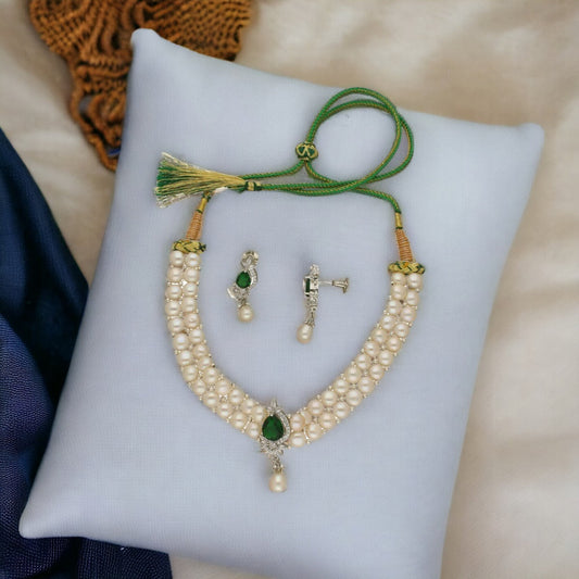 J Pearls Dual Line White Pearl Choker | Swadesiicart