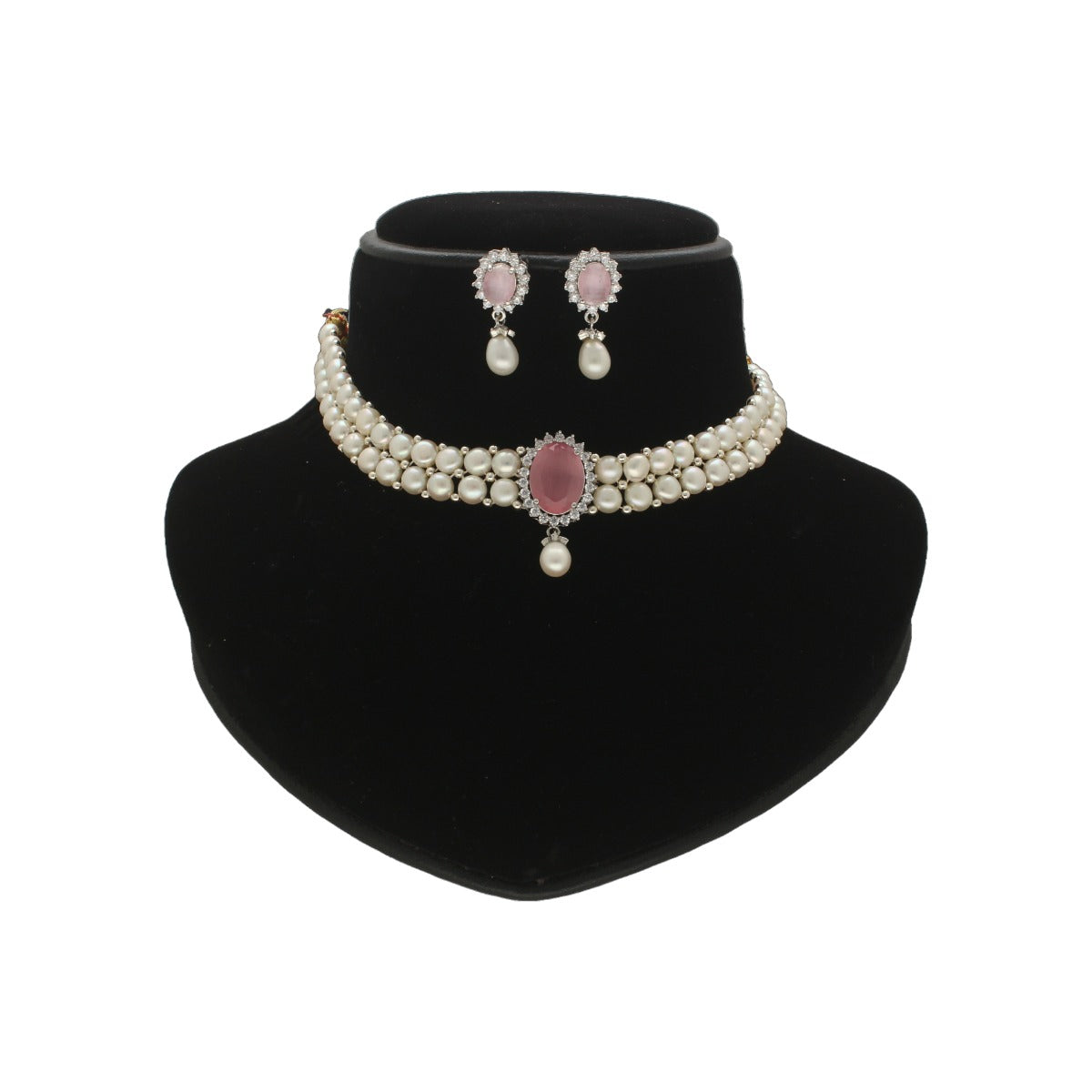 J Pearls Designer 2 Lines White Pearl Choker | Swadesiicart