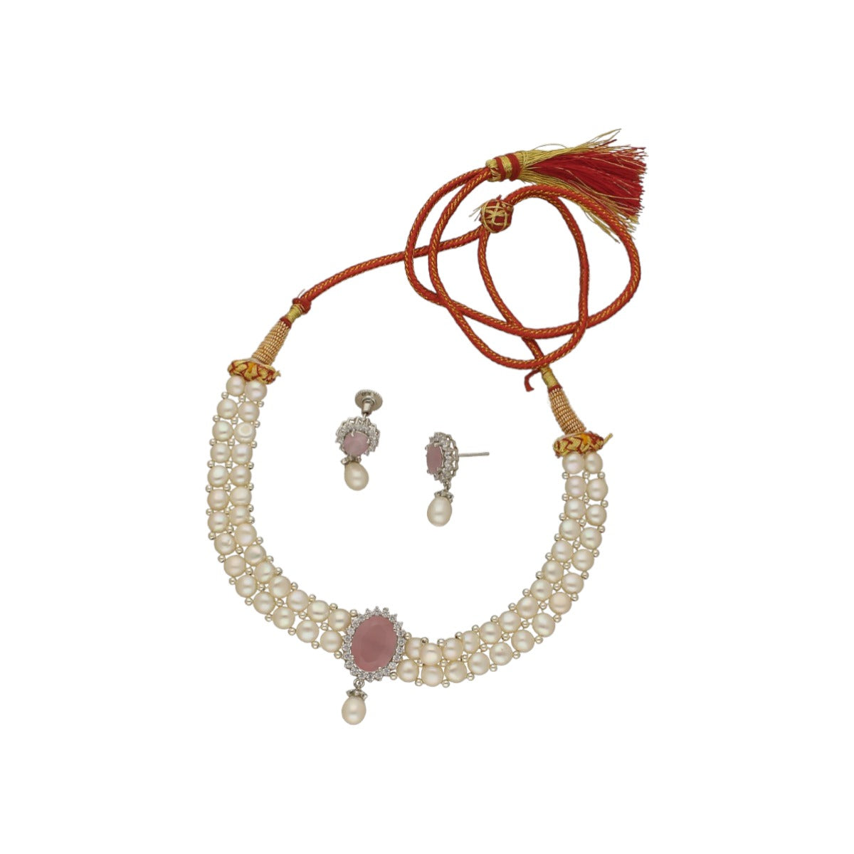 J Pearls Designer 2 Lines White Pearl Choker | Swadesiicart