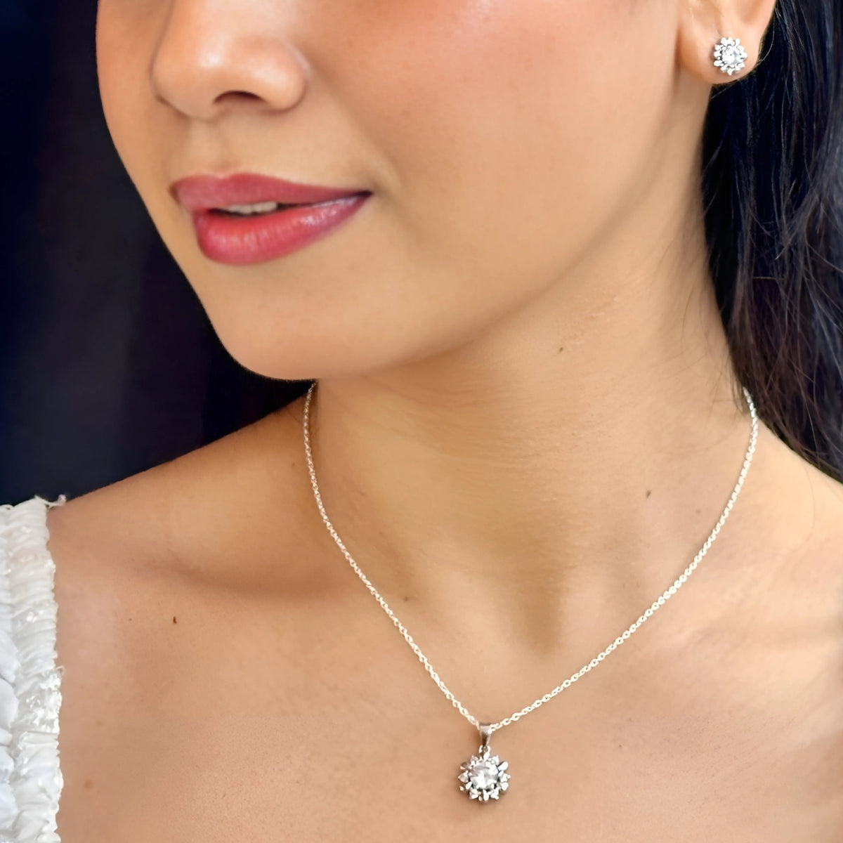 J Pearls Modern 925 Silver Pendant Set | Swadesiicart