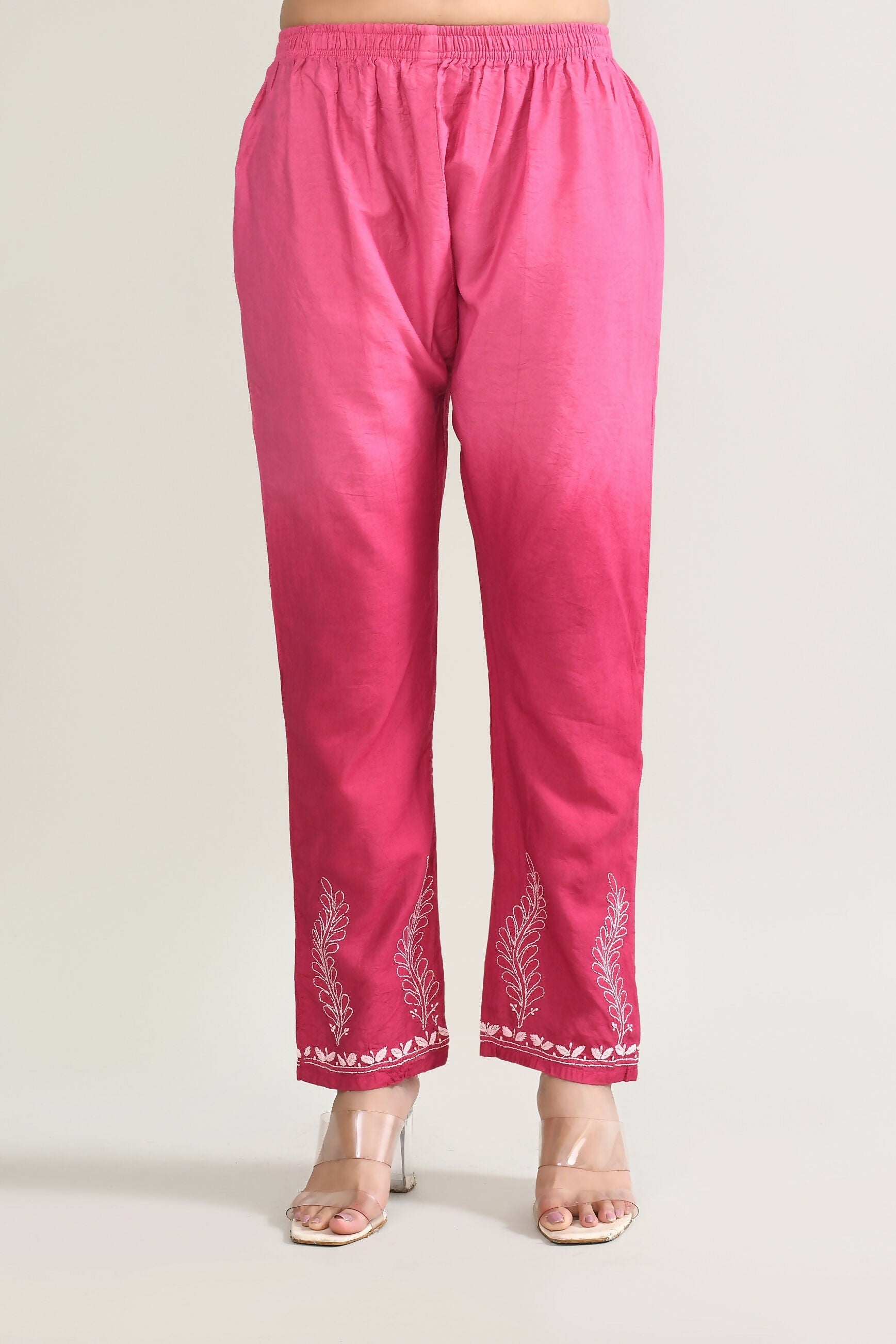 Joban Fashion Womens Cotton ChikanKari pink Kurta set - Swadesiicart