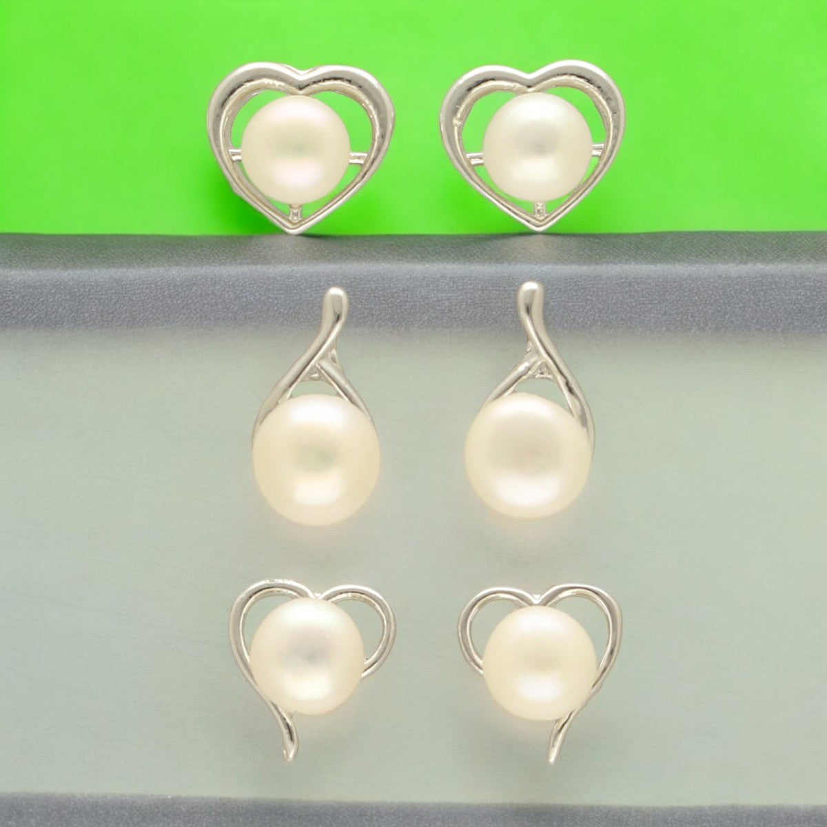J Pearls Liora Pearl Earrings Pack 3 - Swadesiicart