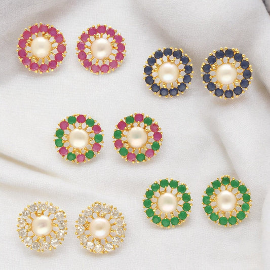 J Pearls Rhea Pearl Earrings Pack 5 - Swadesiicart