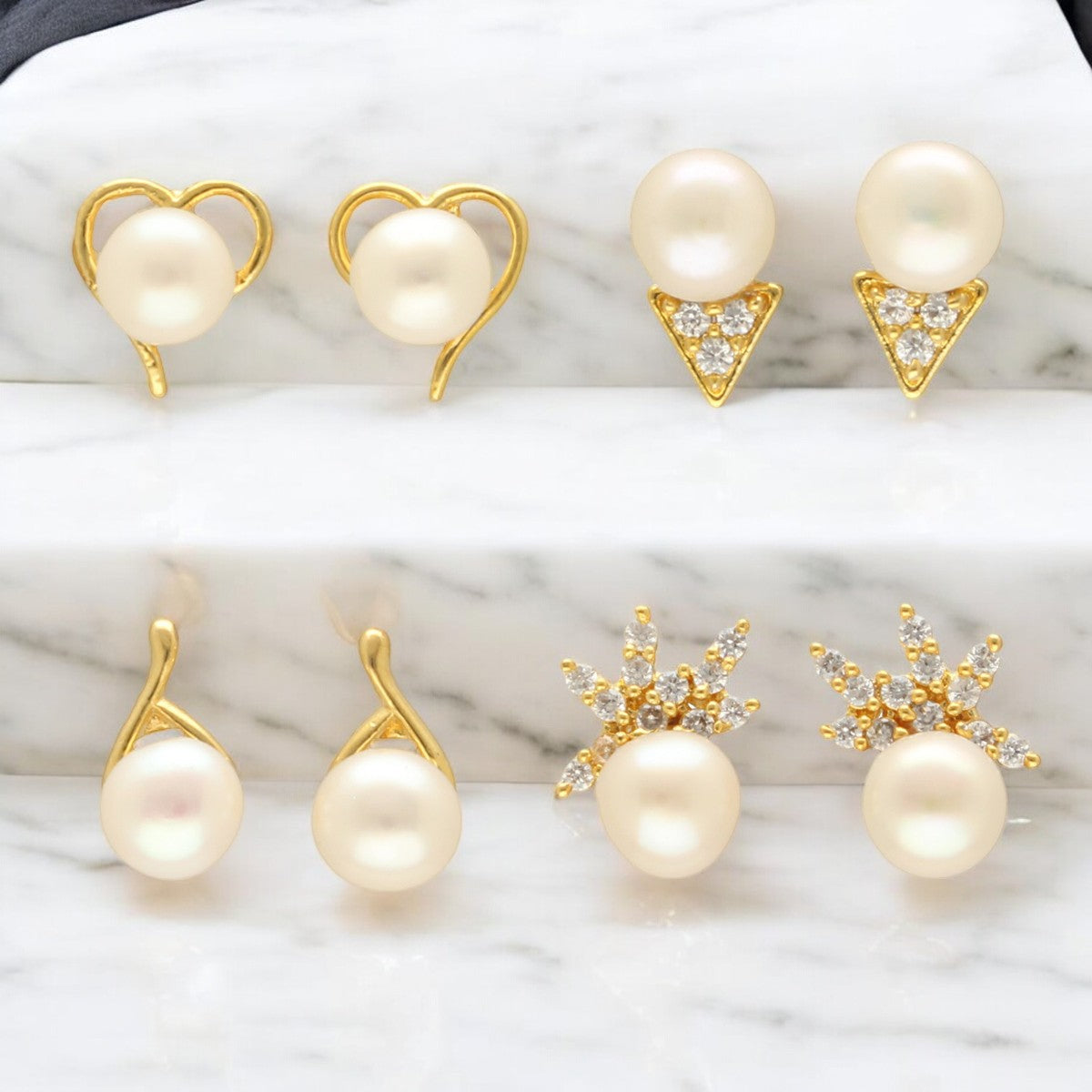 J Pearls Zuri Pearl Earrings Pack 4 - Swadesiicart