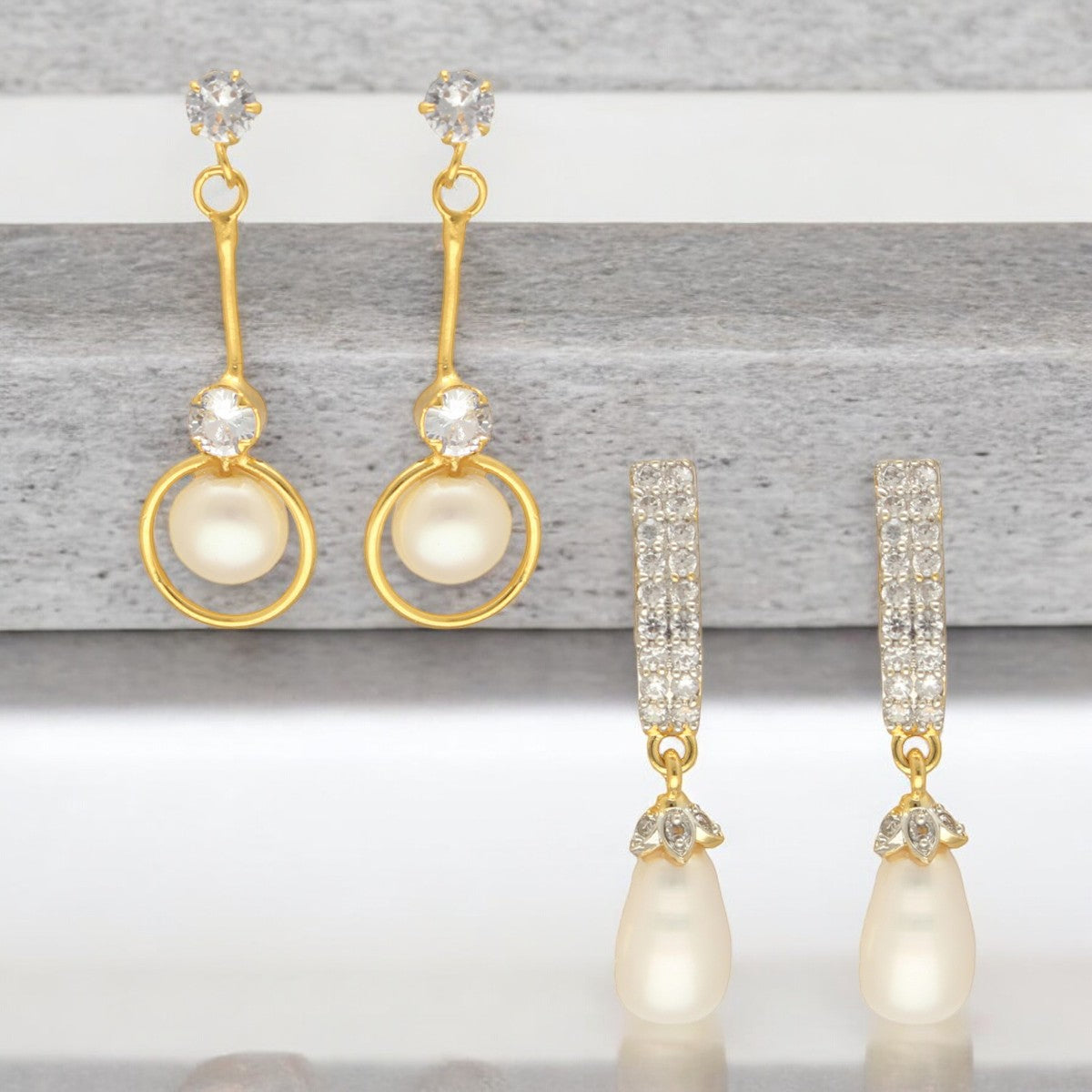 J Pearls Vyom Pearl Earrings Pack 2 - Swadesiicart