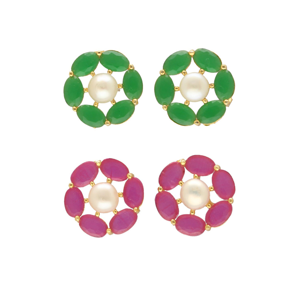 J Pearls Diven Pearl Earrings Pack 2 - Swadesiicart