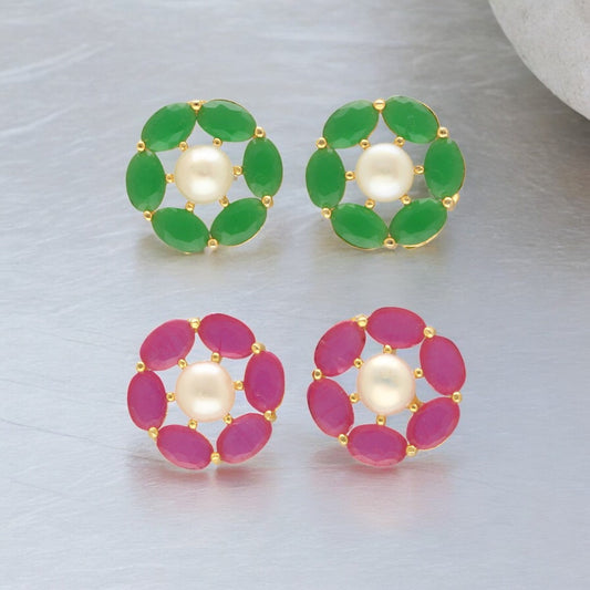 J Pearls Diven Pearl Earrings Pack 2 - Swadesiicart