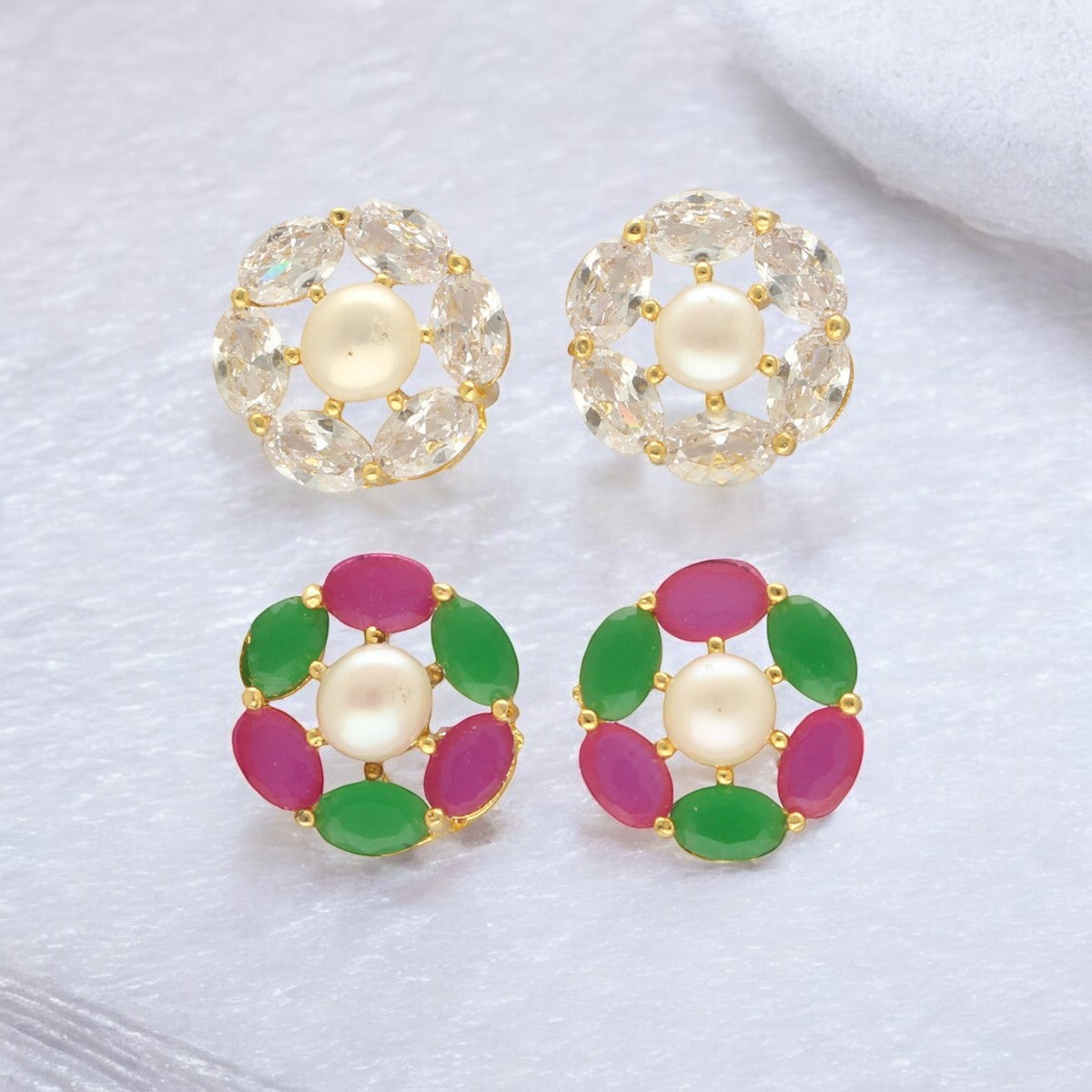 J Pearls Gia Pearl Earrings Pack 2 - Swadesiicart