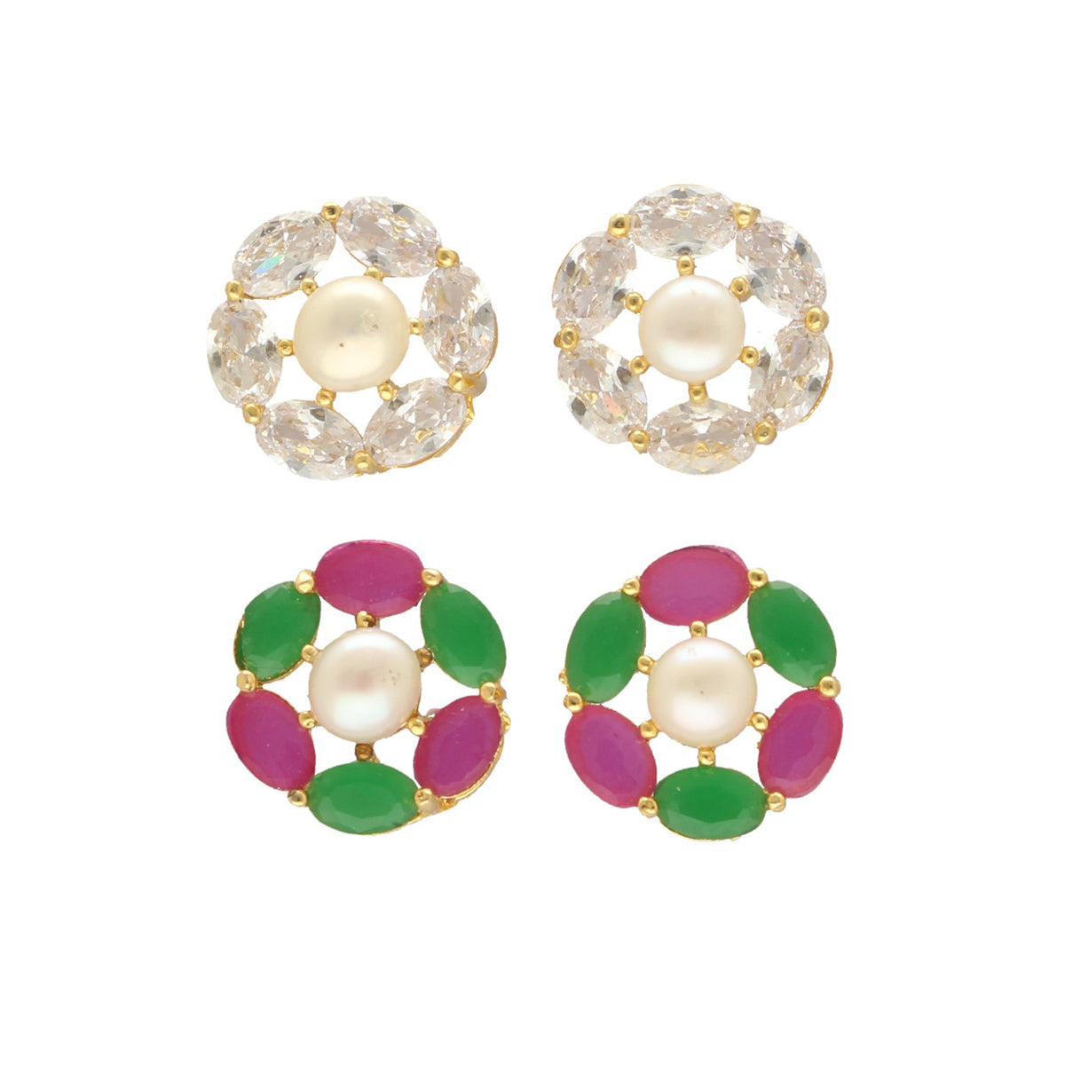 J Pearls Gia Pearl Earrings Pack 2 - Swadesiicart