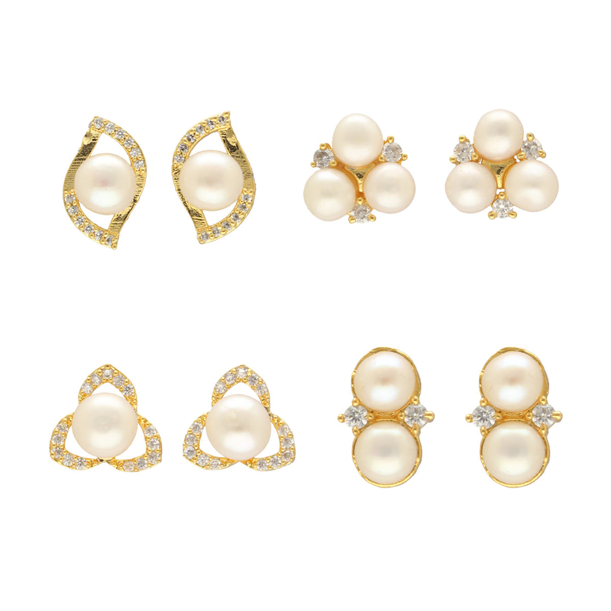 J Pearls Tanay Pearl Earrings Pack 4 - Swadesiicart