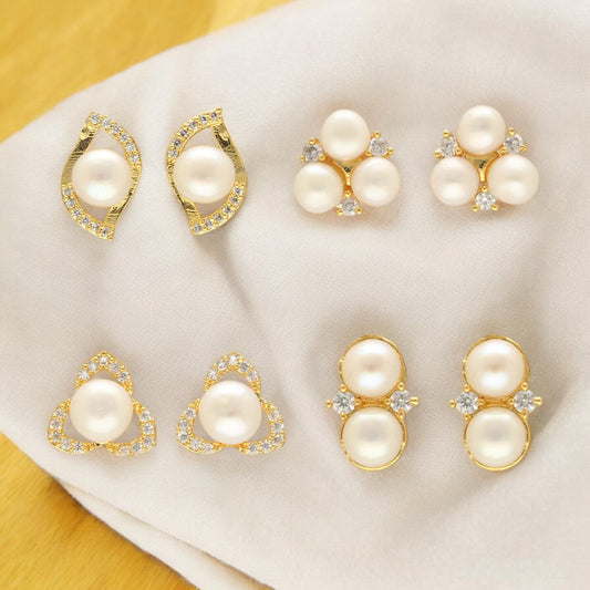 J Pearls Tanay Pearl Earrings Pack 4 - Swadesiicart