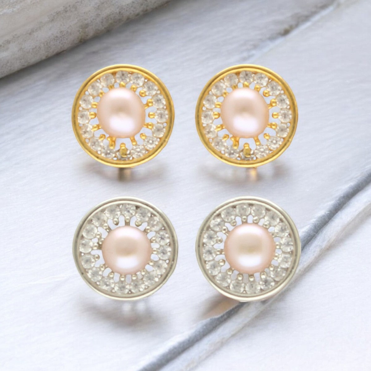 J Pearls Amod Pearl Earrings Pack 2 - Swadesiicart