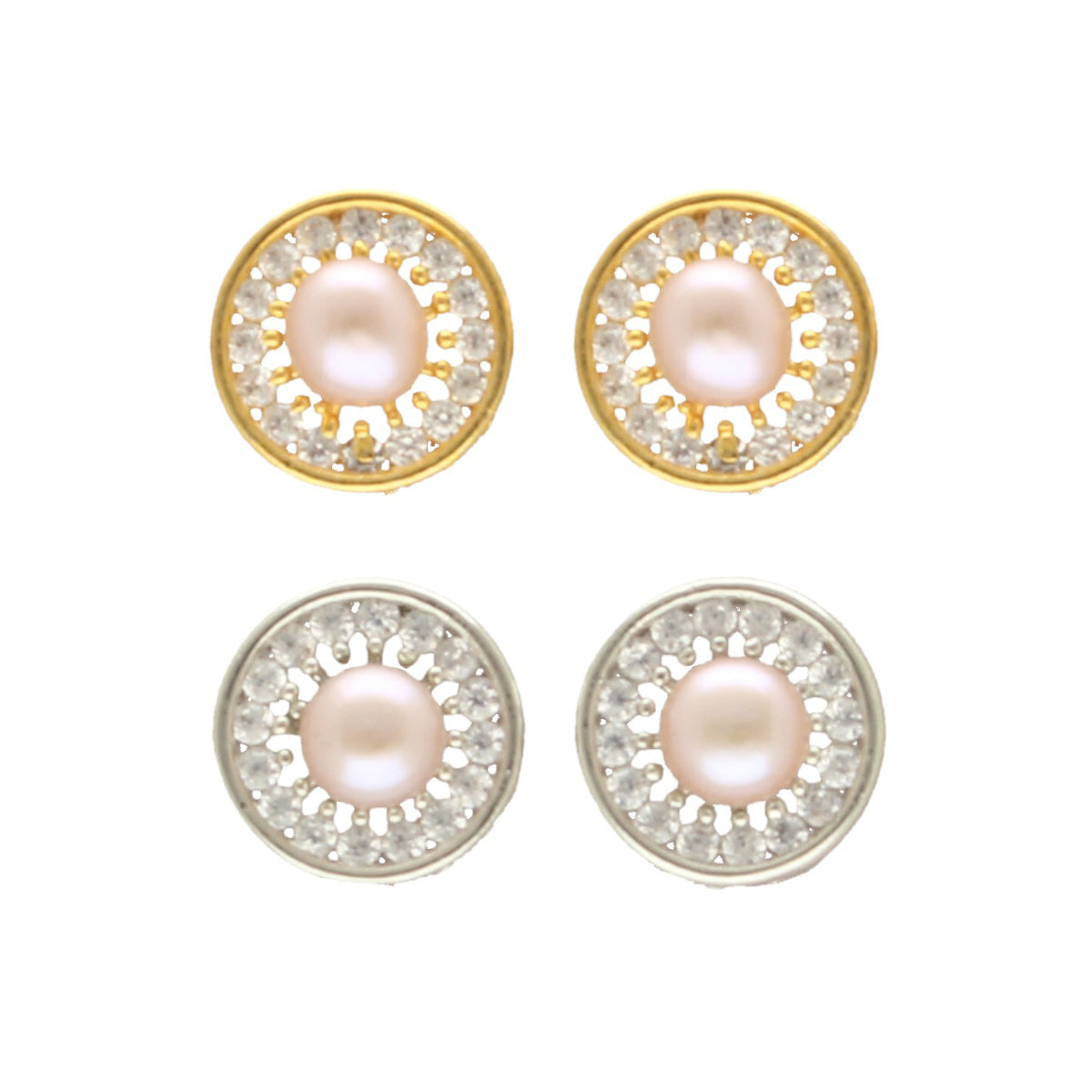J Pearls Amod Pearl Earrings Pack 2 - Swadesiicart