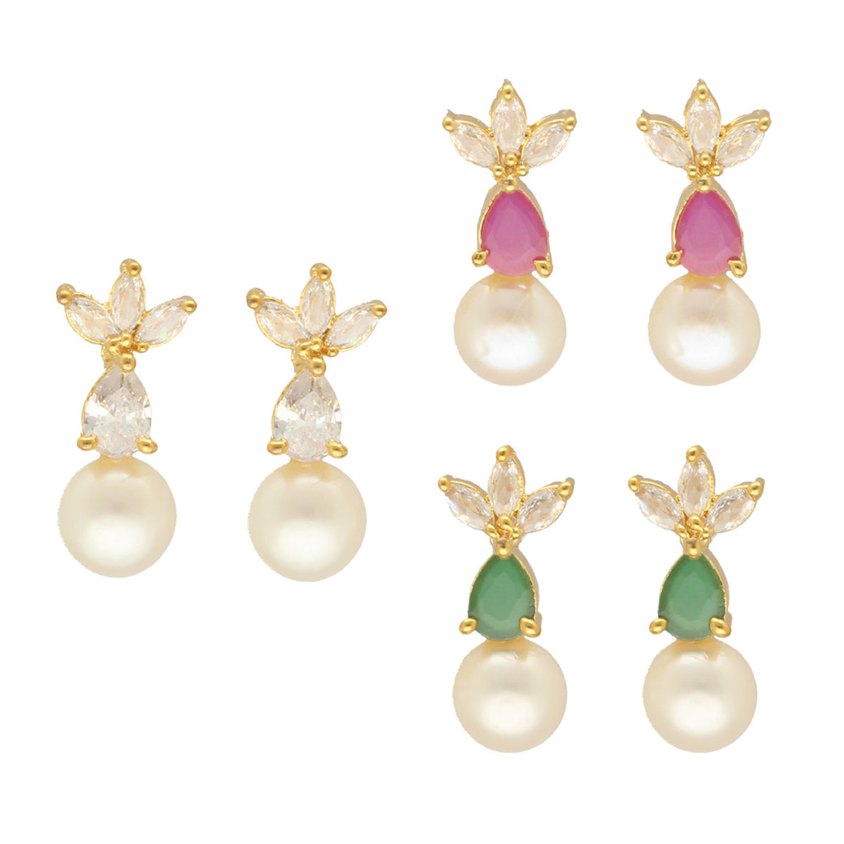 J Pearls Hansin Pearl Earrings Pack 3 - Swadesiicart