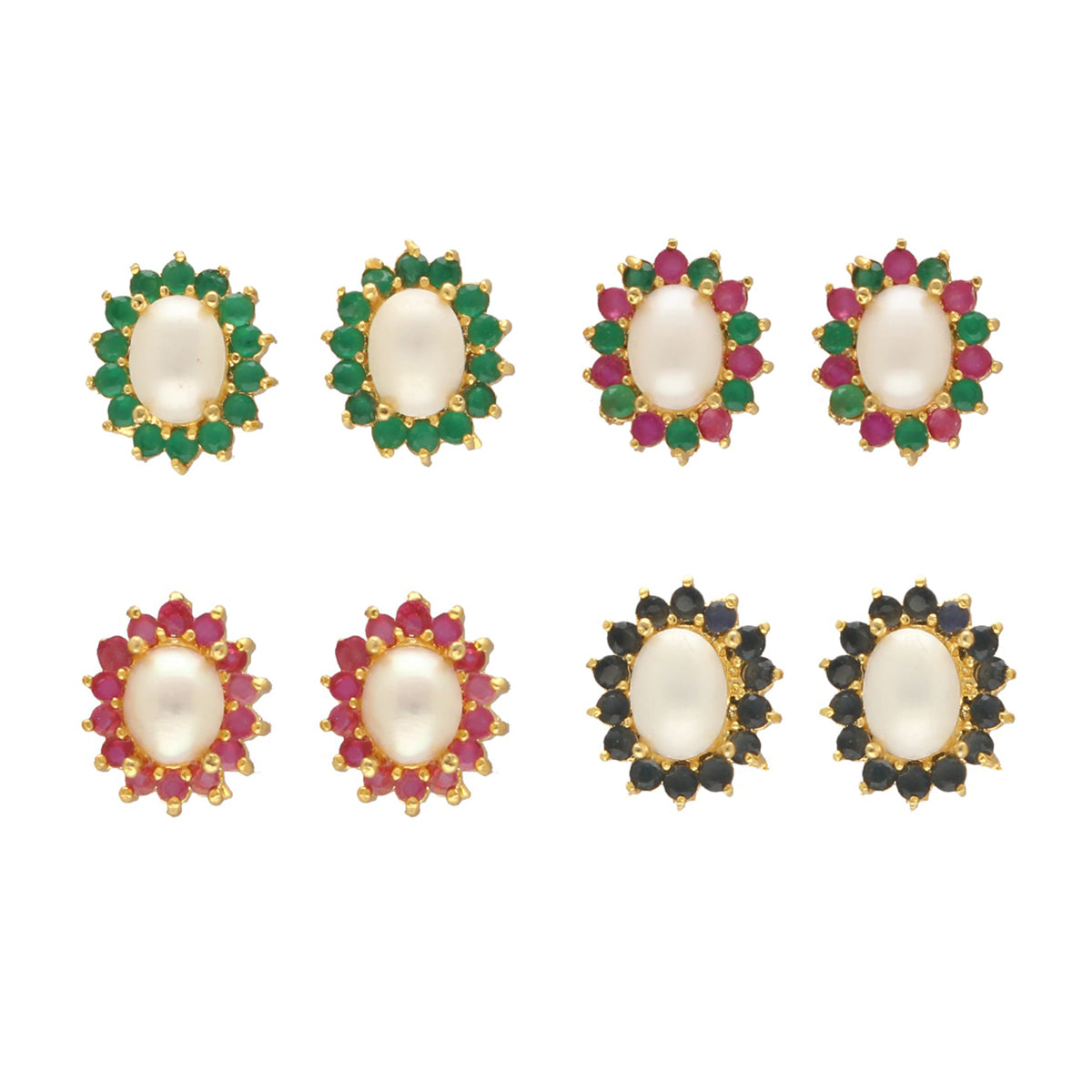 J Pearls Lubov Pearl Earrings Pack 4 - Swadesiicart
