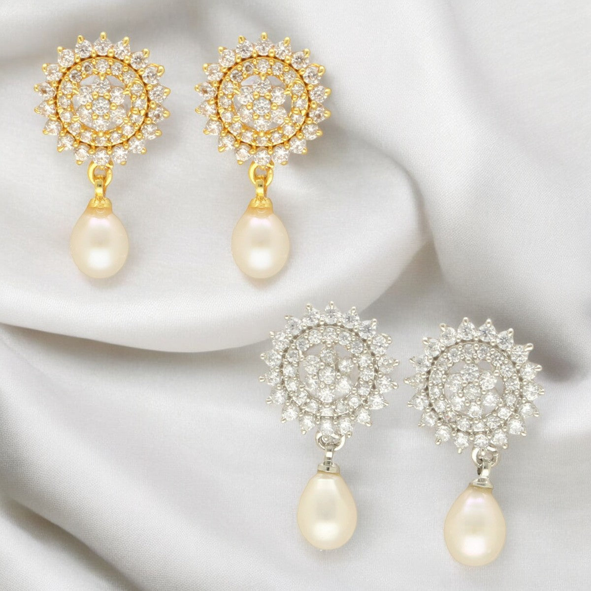 J Pearls Esita Pearl Earrings Pack 2 - Swadesiicart