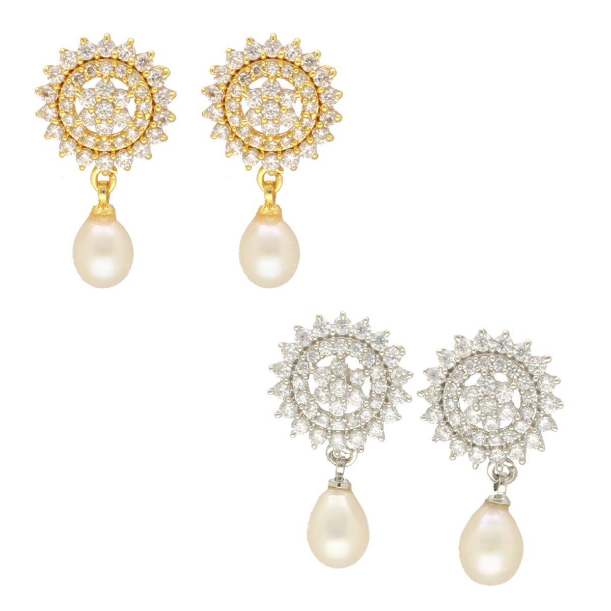 J Pearls Esita Pearl Earrings Pack 2 - Swadesiicart