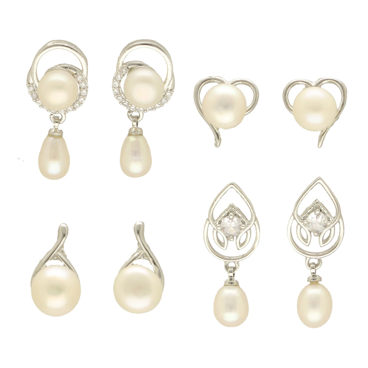 J Pearls Girik Pearl Earrings Pack 4 - Swadesiicart
