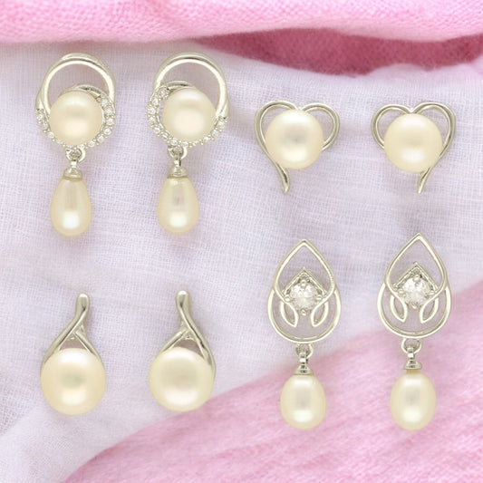 J Pearls Girik Pearl Earrings Pack 4 - Swadesiicart