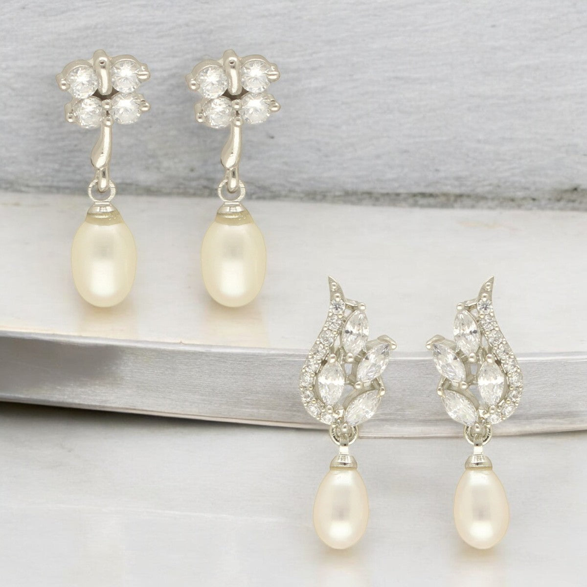 J Pearls Hansa Pearl Earrings Pack 2 - Swadesiicart